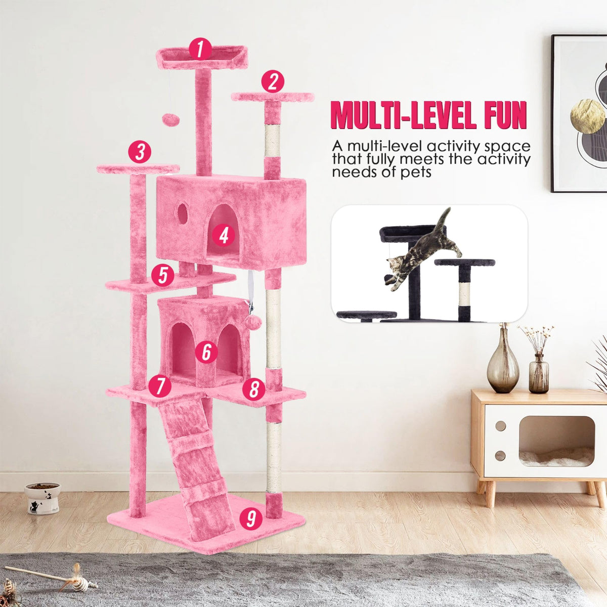 70 inch Multi-Level Cat Tree Tower with Scratching Posts T88348