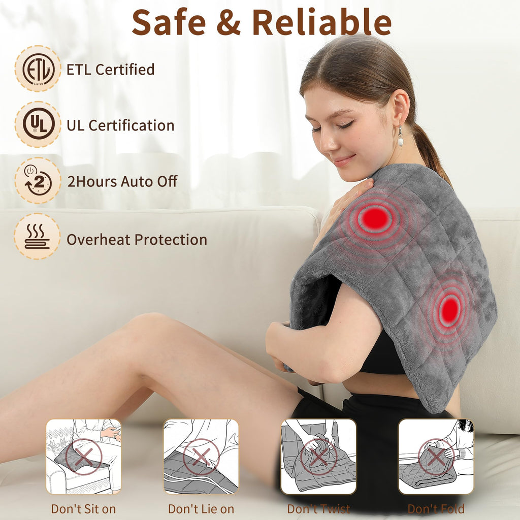 Weighted Electric Heating Pad with Massager 12"x24" Dark Grey U82053