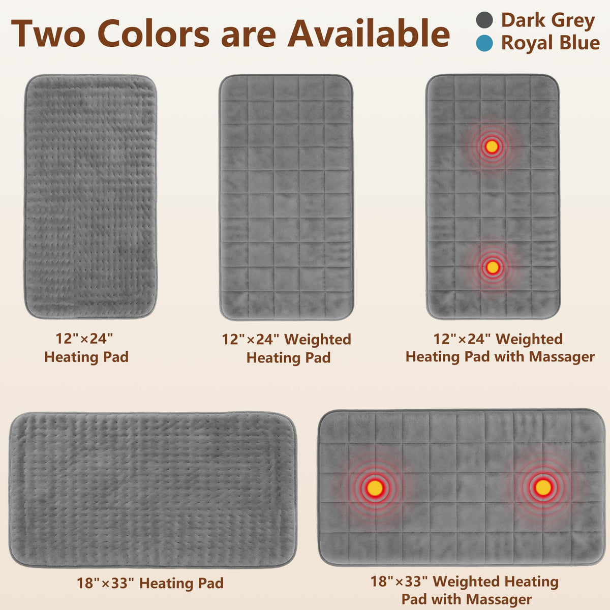 Weighted Electric Heating Pad with Massager 12"x24" Dark Grey U82053