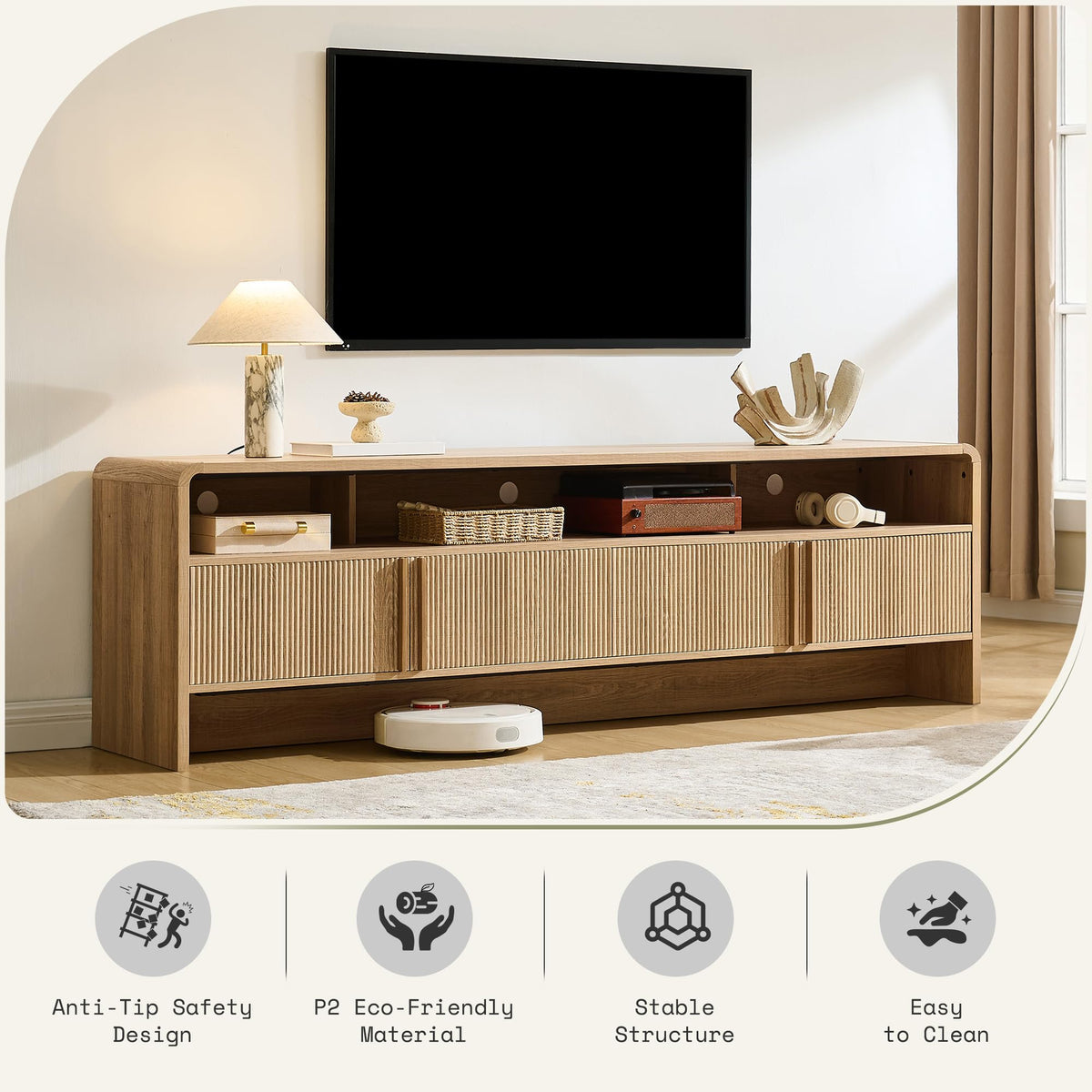 70" Fluted TV Stand with 2 Storage Cabinets F102