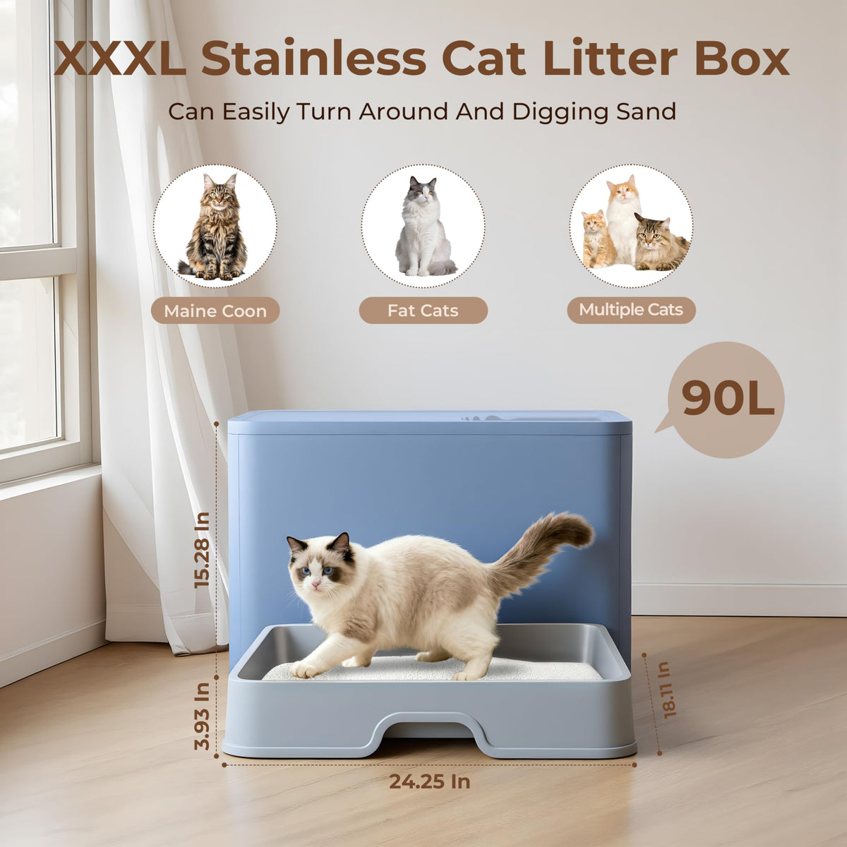 XXXL Stainless Steel Litter Box with Lid S3378