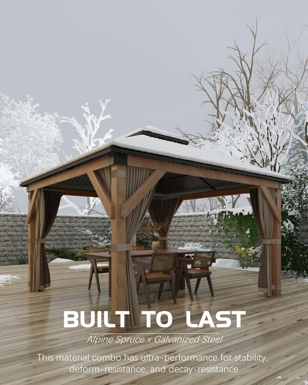 Hardtop Wood Gazebo 10 x 10 ft with Double Metal Roof F185021