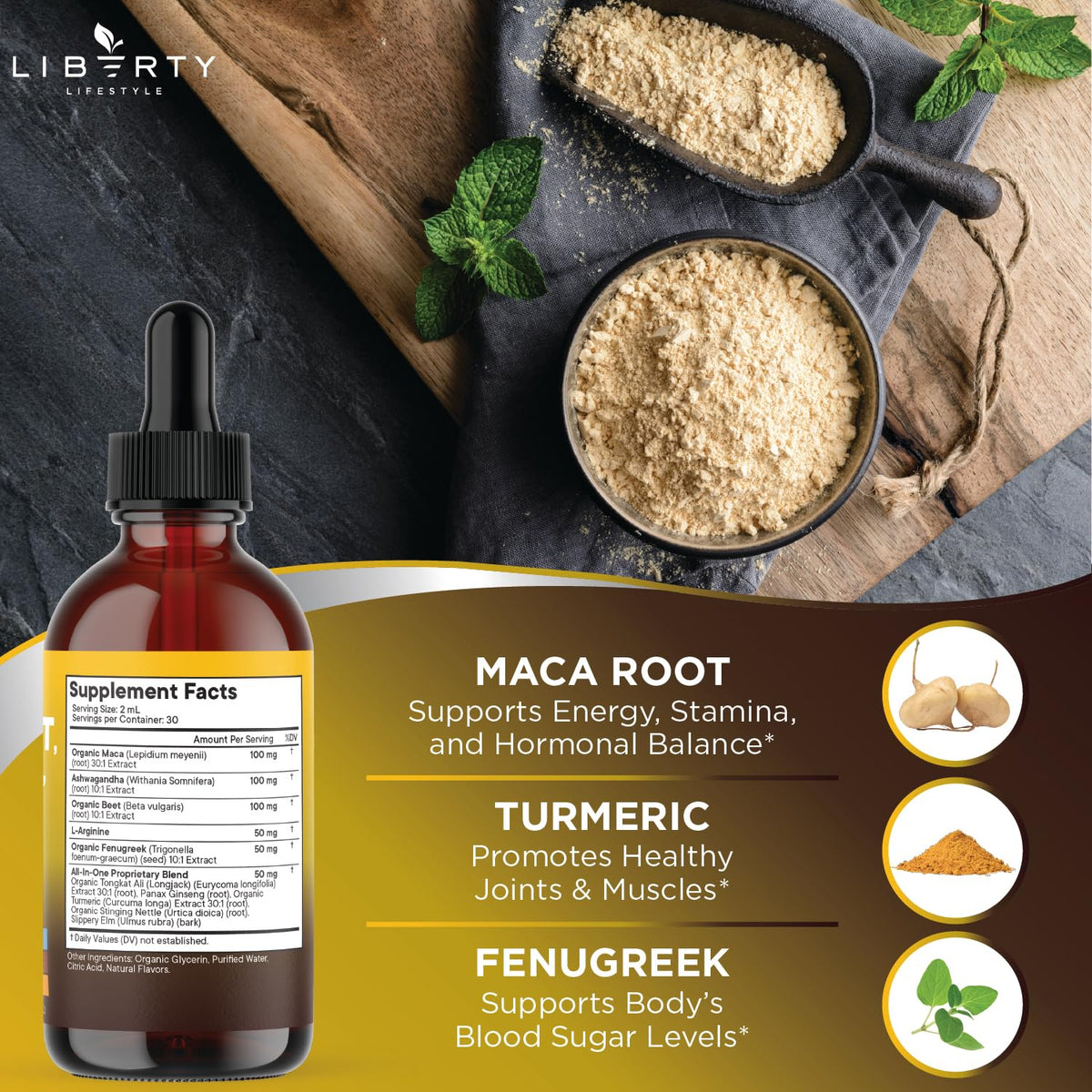 Organic Maca Root Liquid Drops with Ashwagandha 2oz B94654
