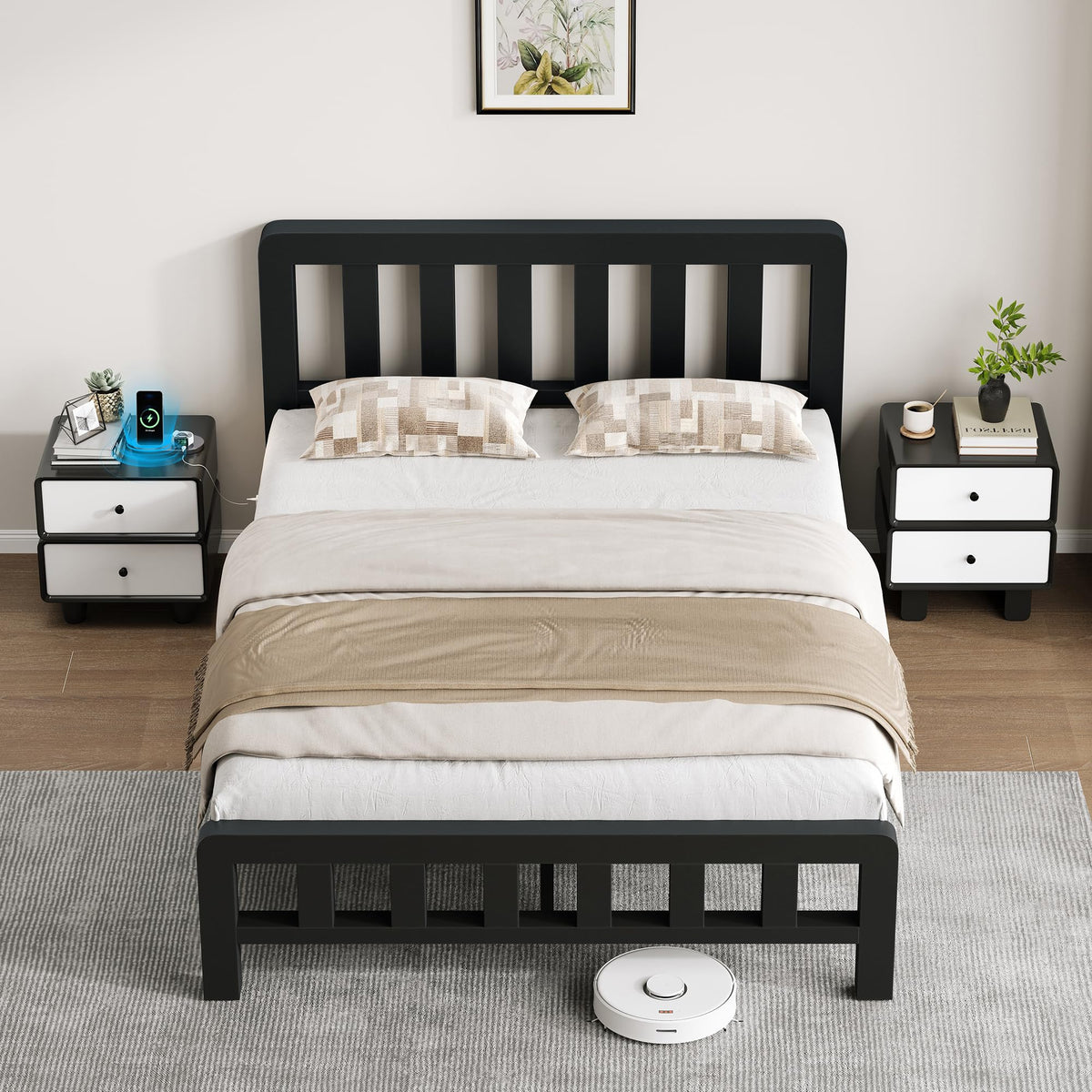 Full Metal Platform Bed Frame with USB-C Charging Station F53548
