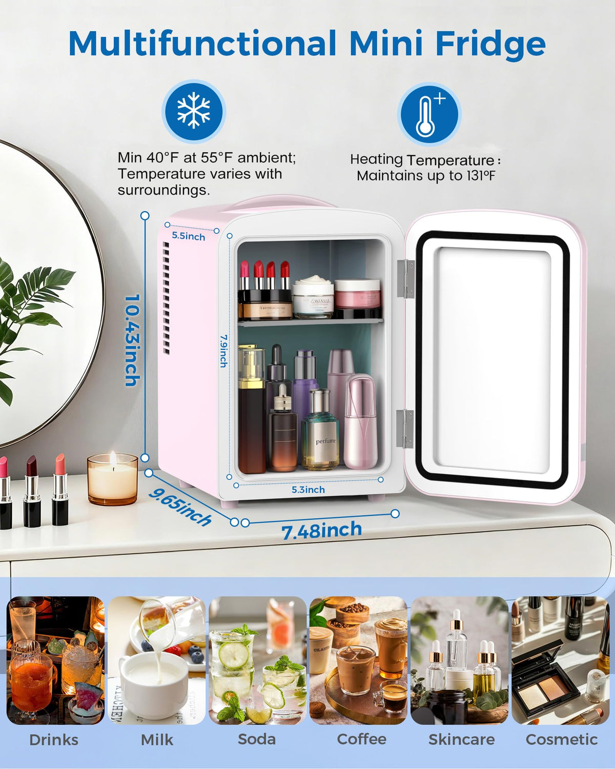 Mini Fridge 4L 6 Cans Pink U166364
