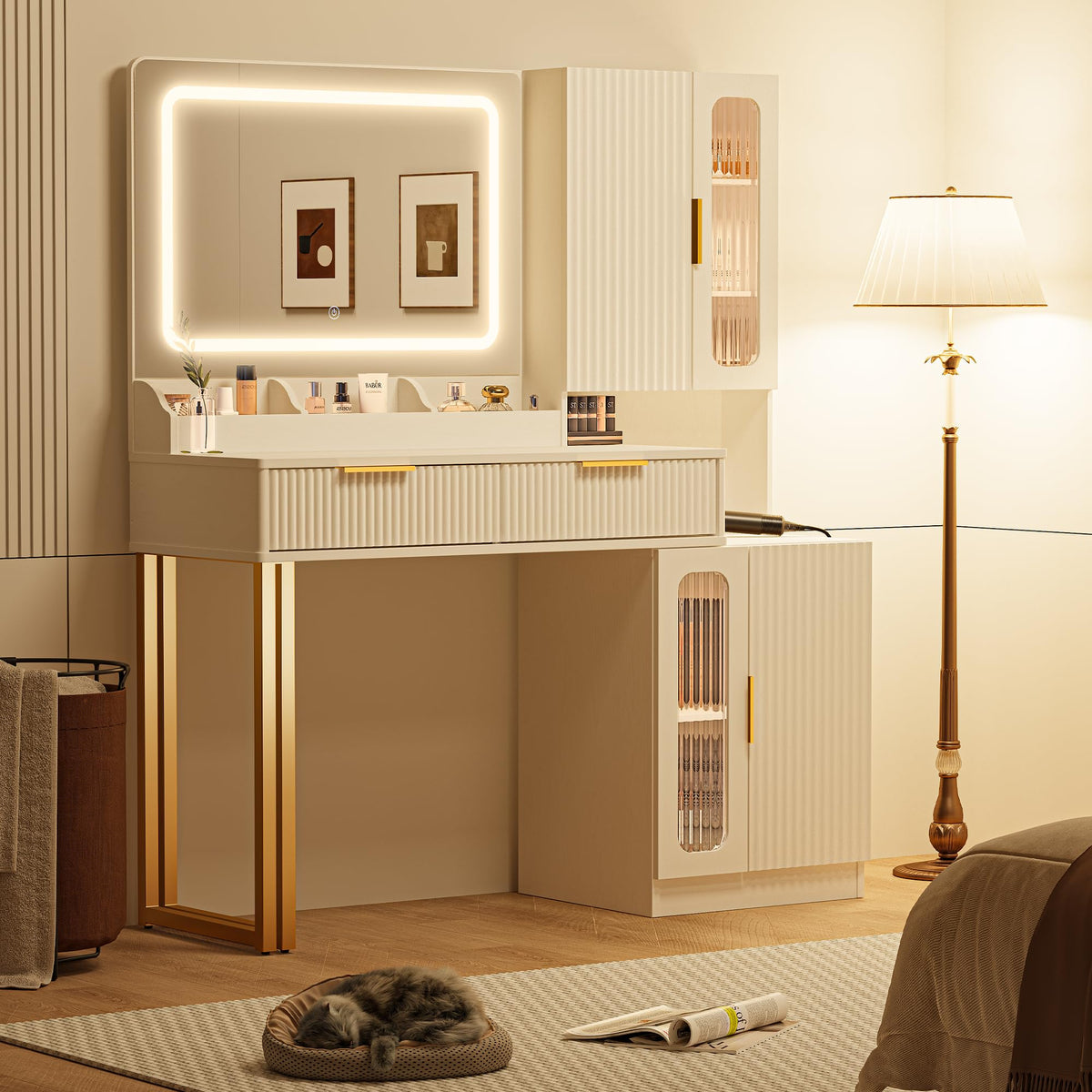 42" Makeup Vanity Desk with Mirror and Lights H1314