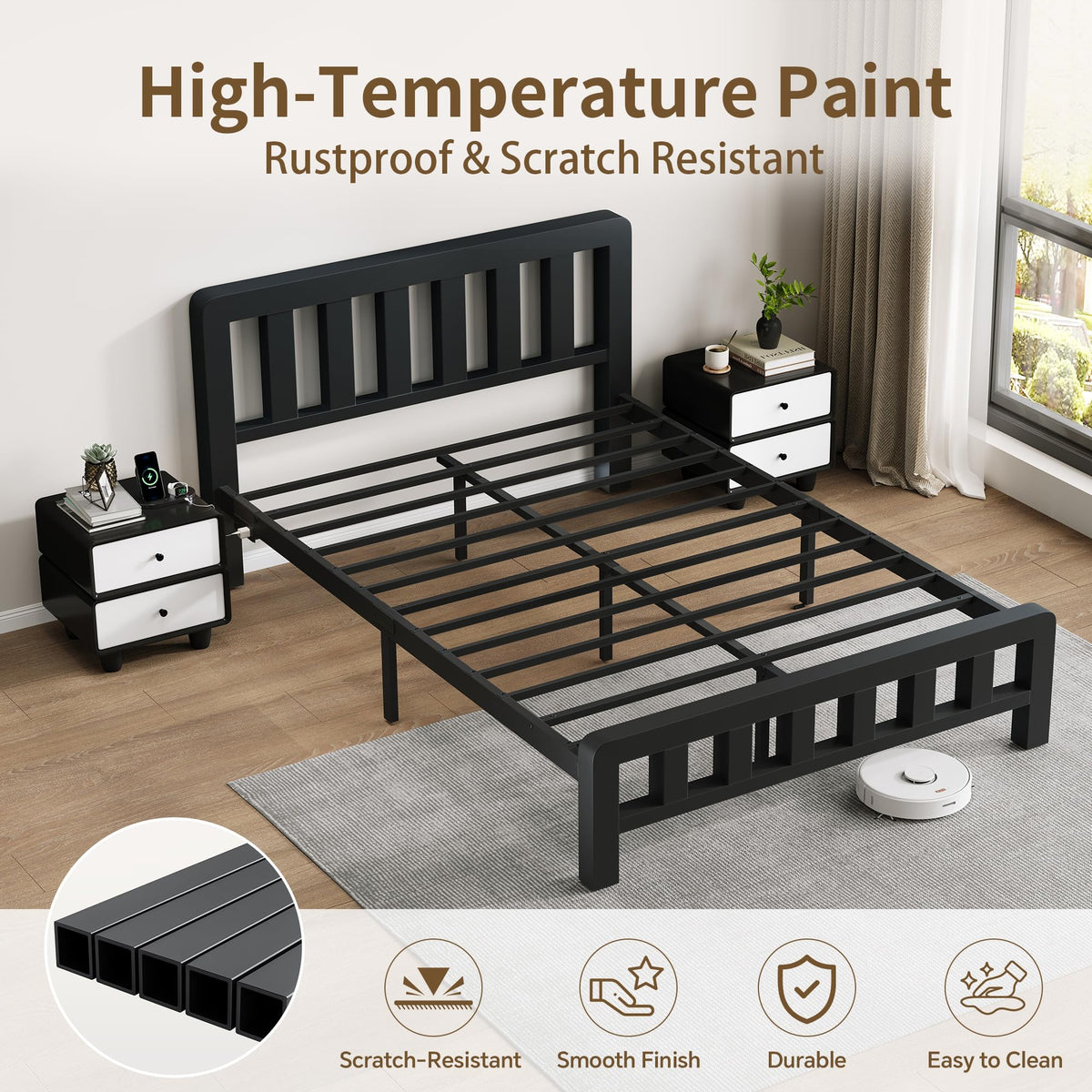 Full Metal Platform Bed Frame with USB-C Charging Station F53548