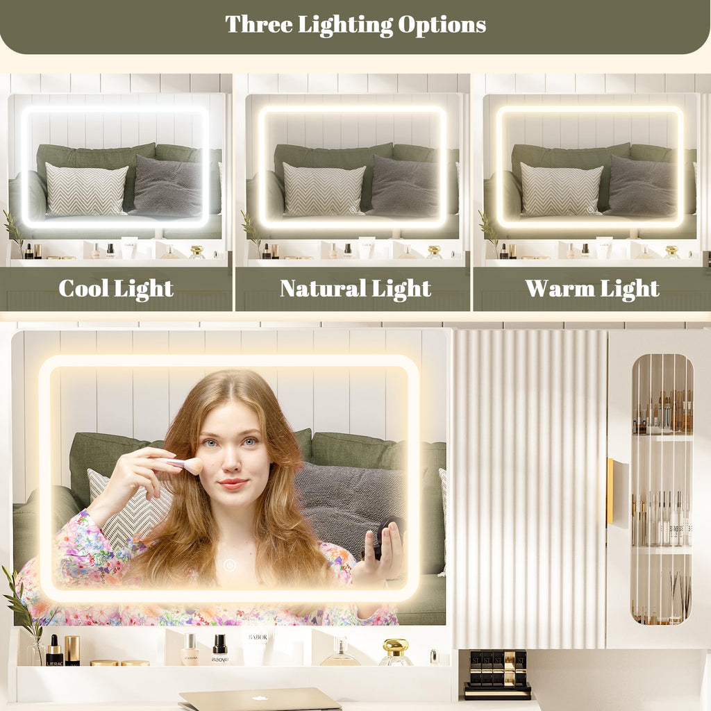 42" Makeup Vanity Desk with Mirror and Lights H1314