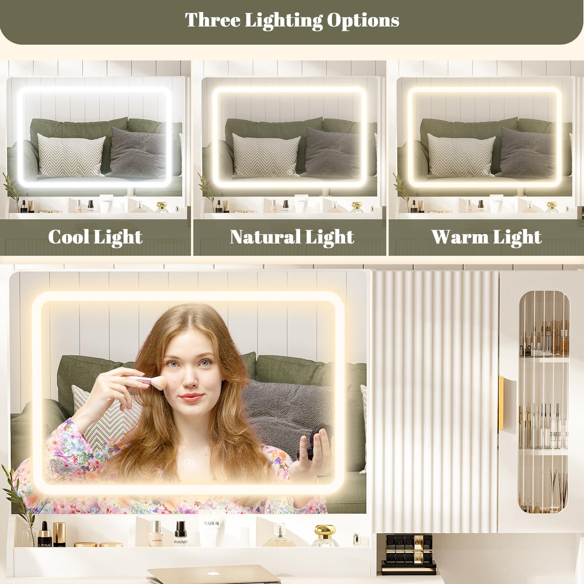 42" Makeup Vanity Desk with Mirror and Lights H1314