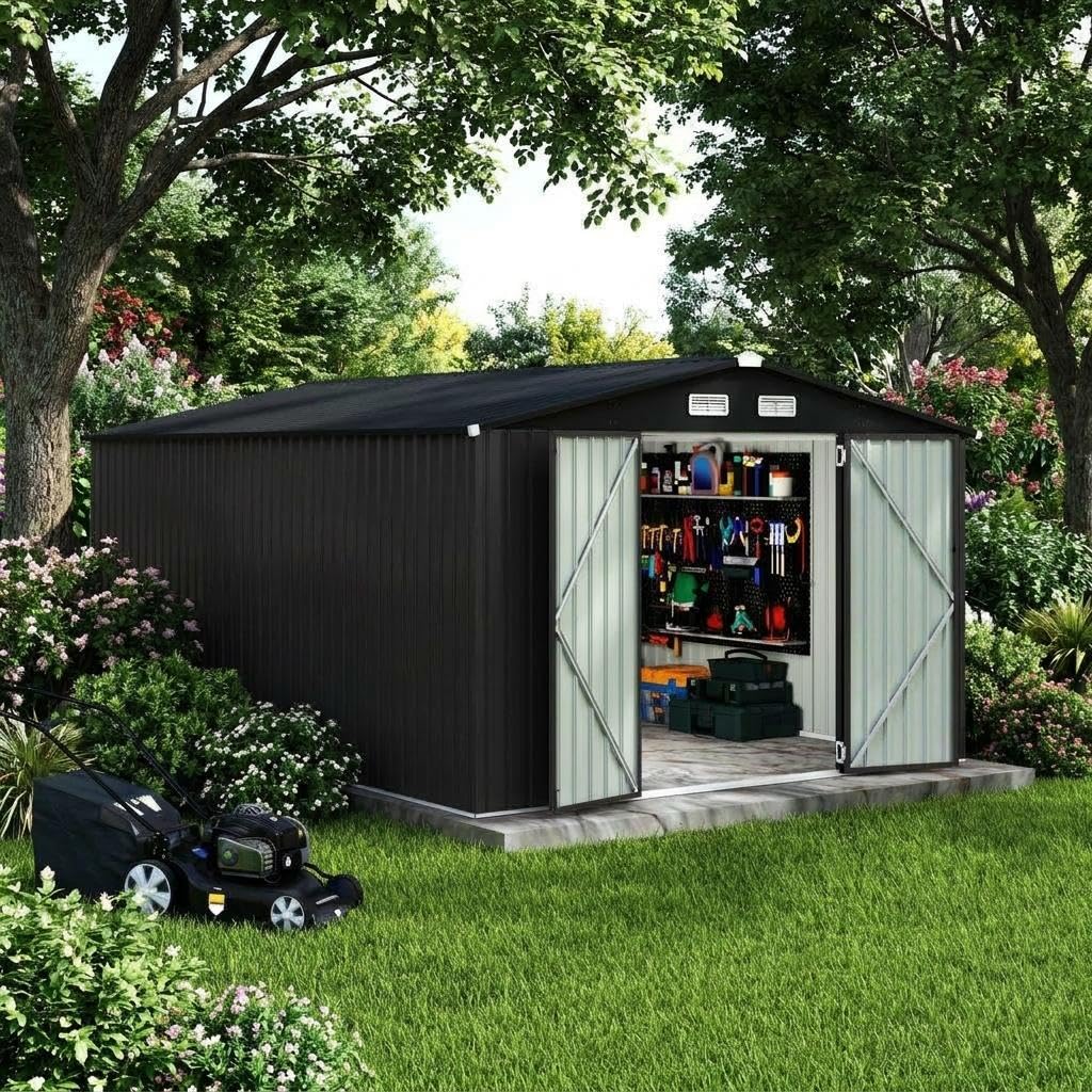 10x14 ft Metal Outdoor Storage Shed J44246