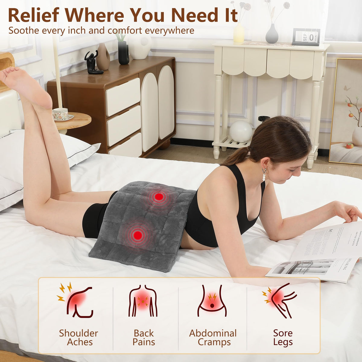Weighted Electric Heating Pad with Massager 12"x24" Dark Grey U82053