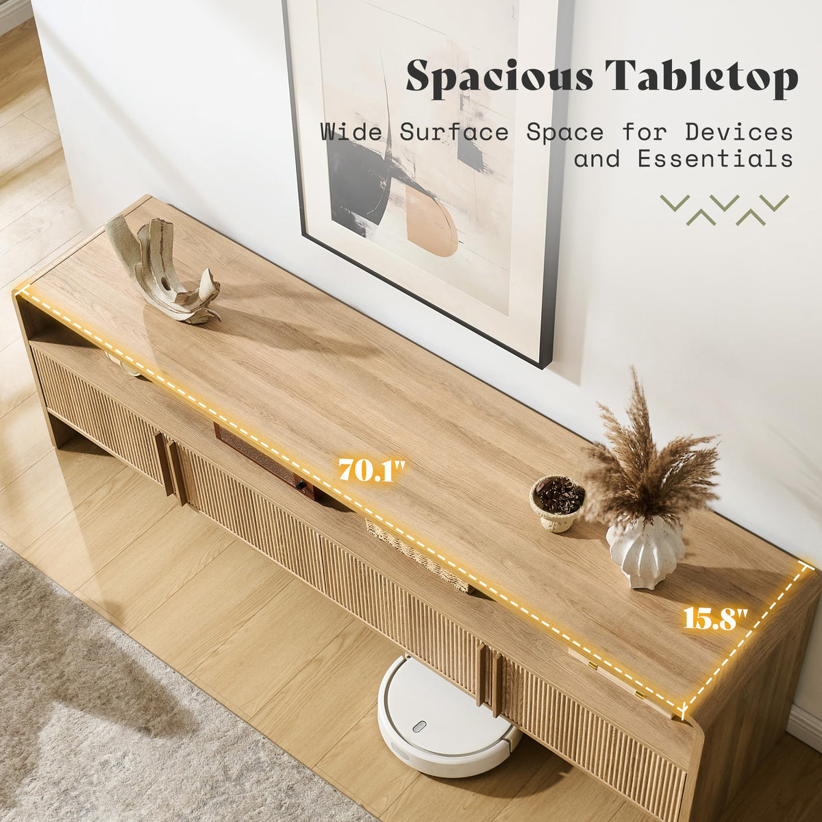 70" Fluted TV Stand with 2 Storage Cabinets F102