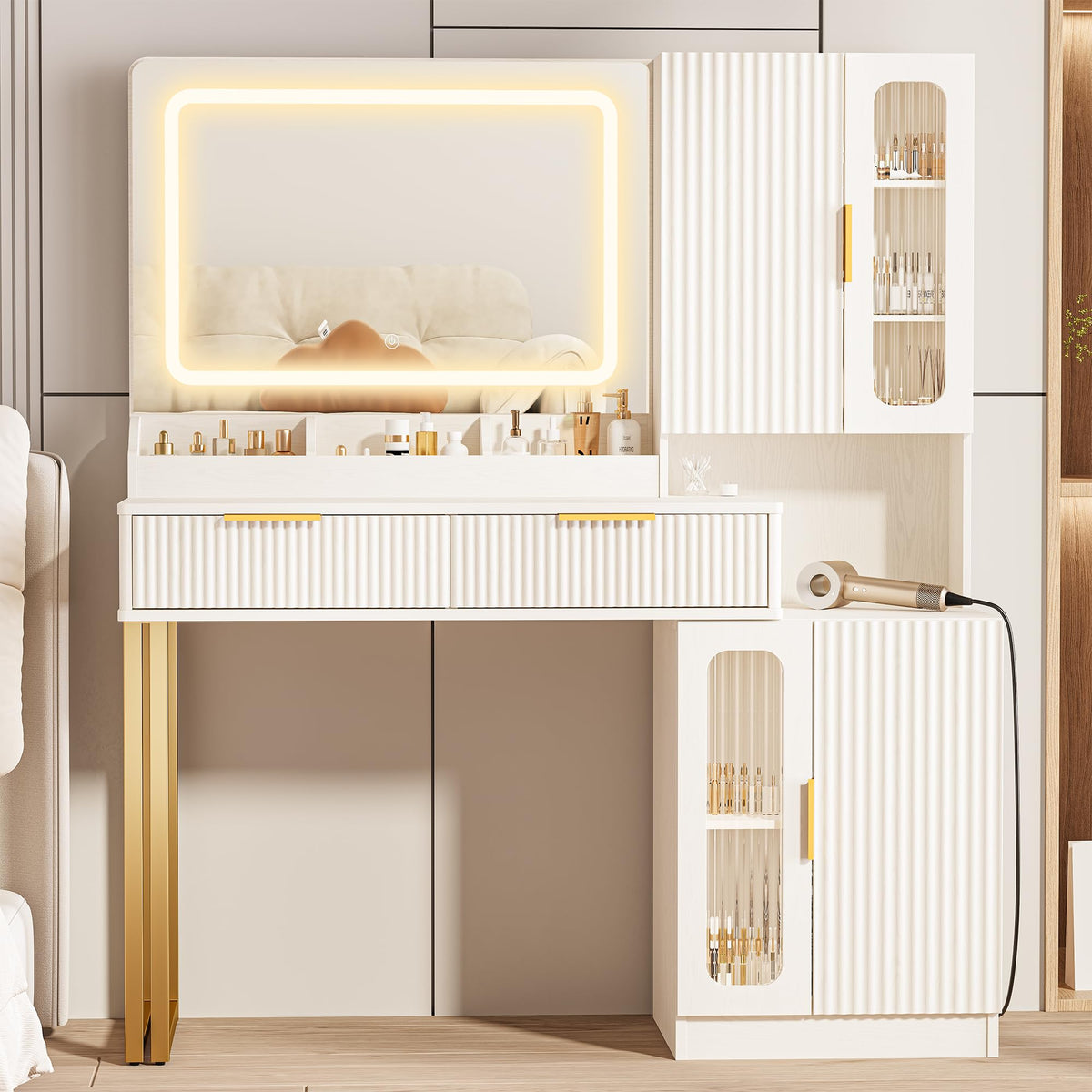 42" Makeup Vanity Desk with Mirror and Lights H1314