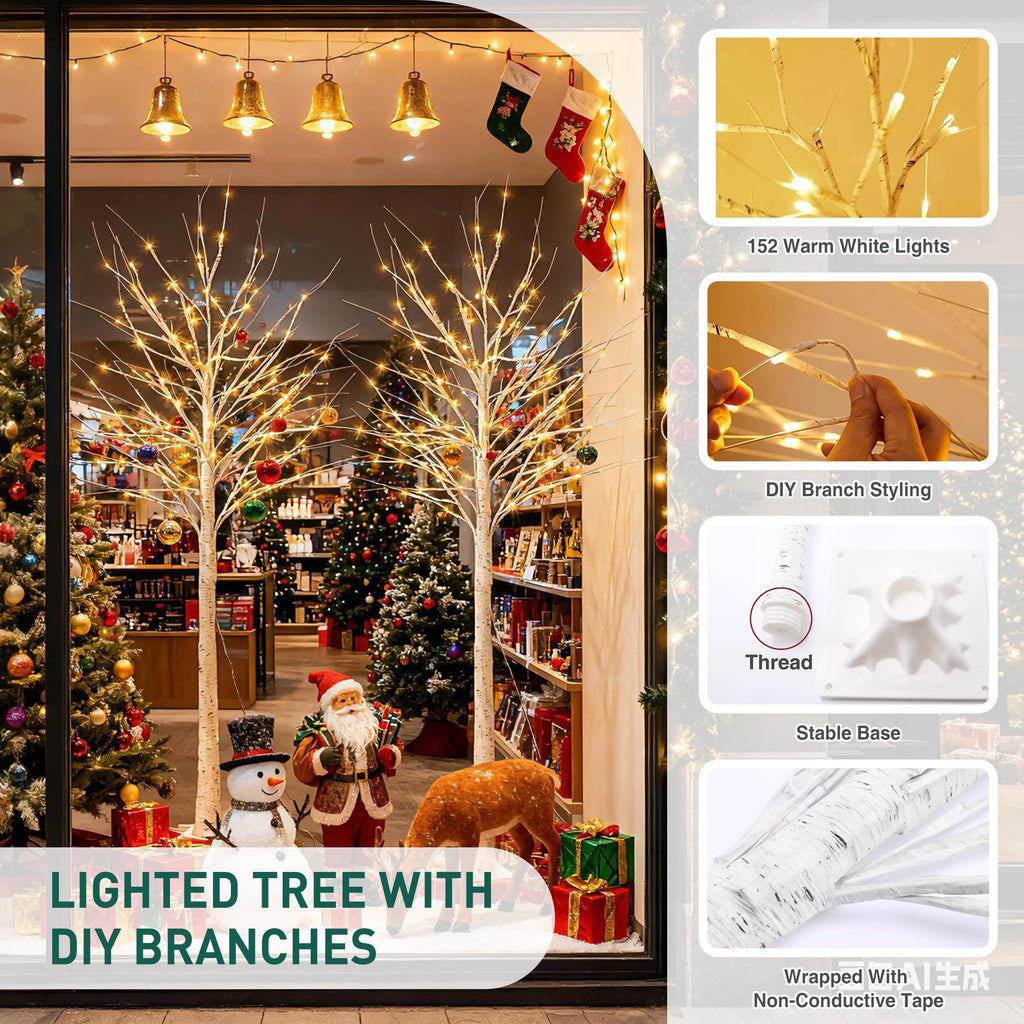 White Birch Tree with Lights, 2PCS U73356