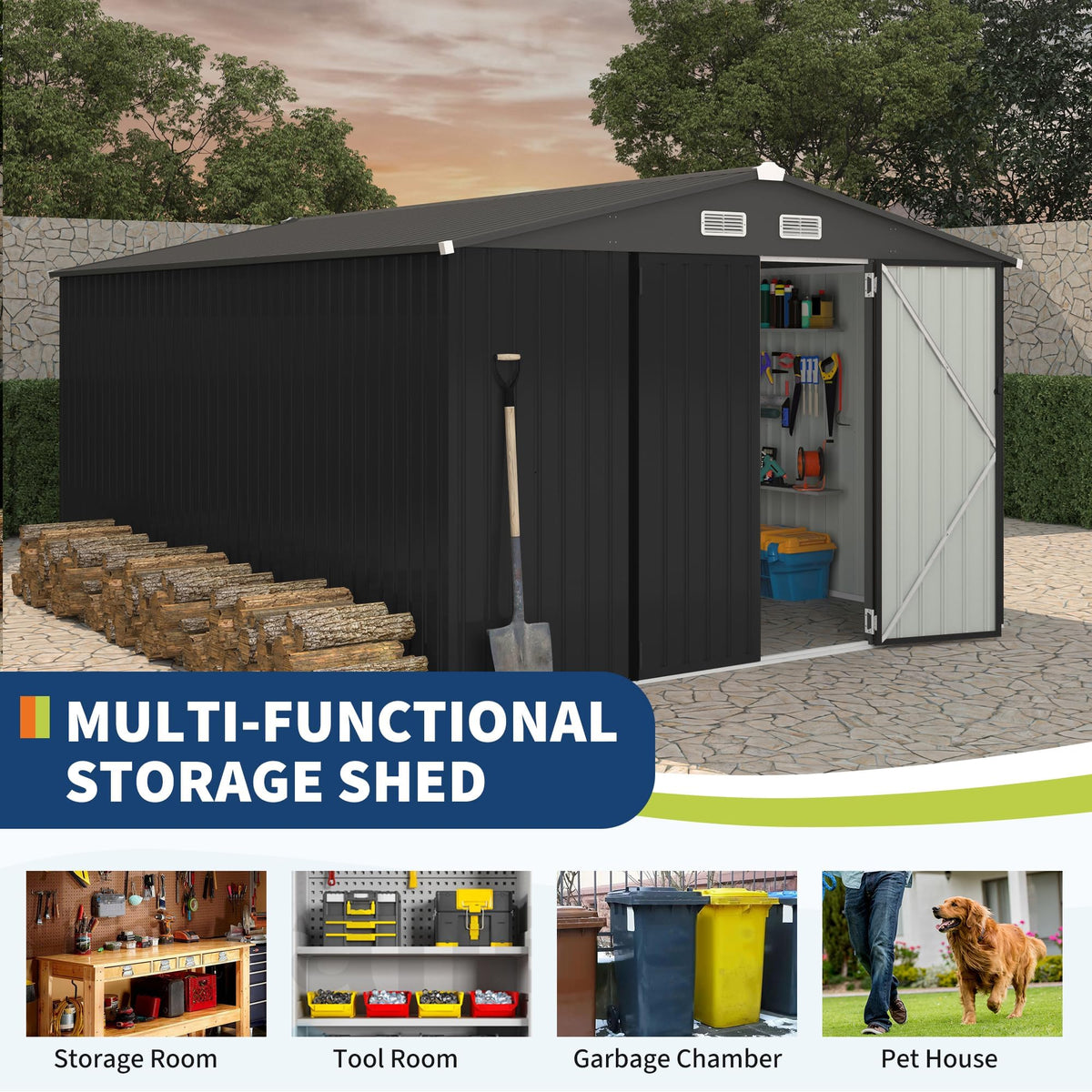 10x14 ft Metal Outdoor Storage Shed J44246