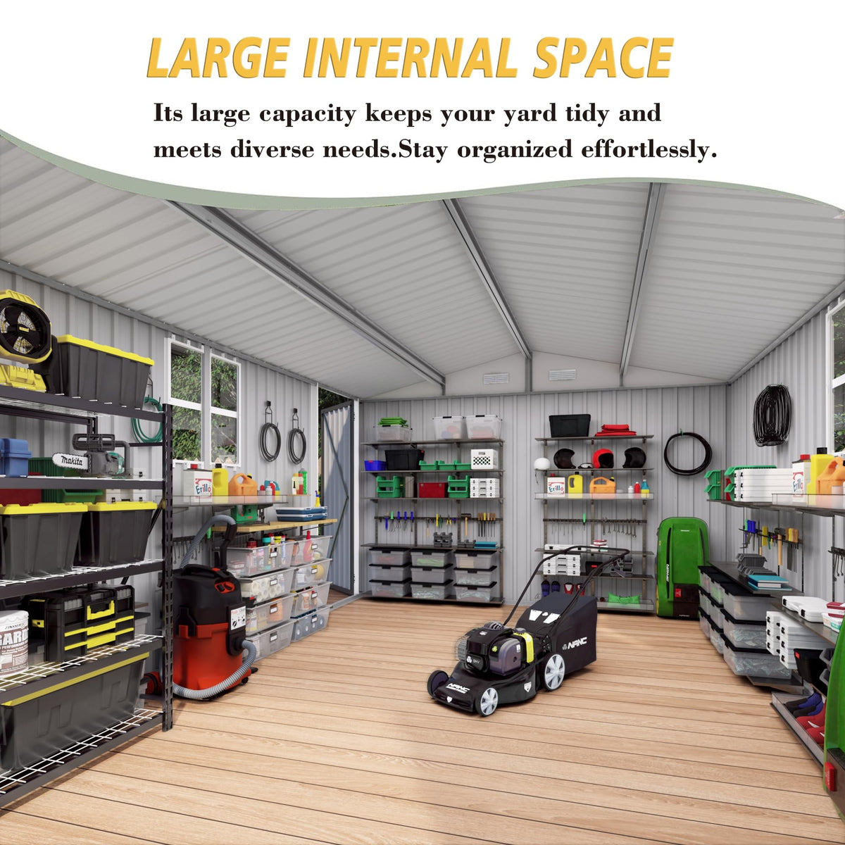 10x14x6.7FT Galvanized Steel Outdoor Storage Shed with Lockable Door & Window T303