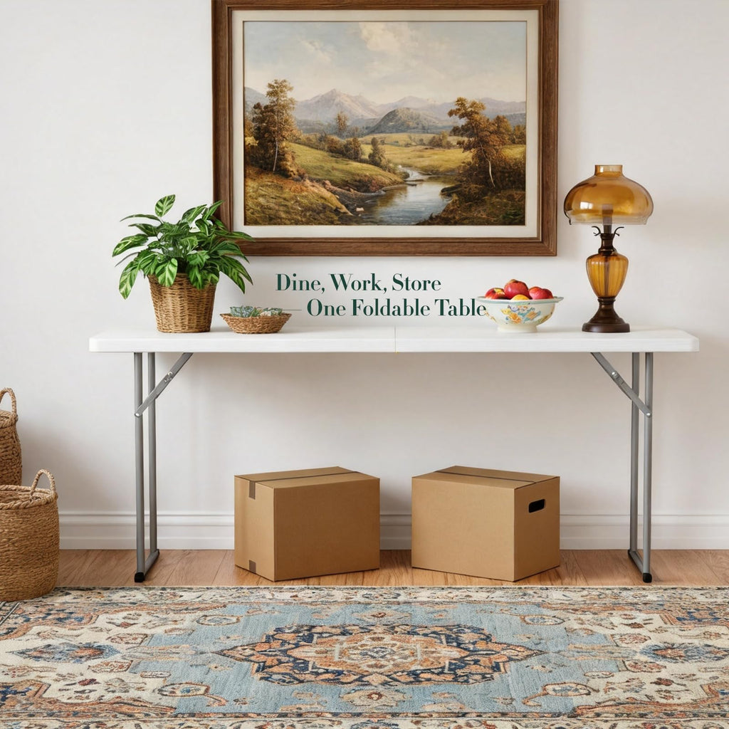 6 ft Narrow Folding Table with Handle & Safety Locks V225853