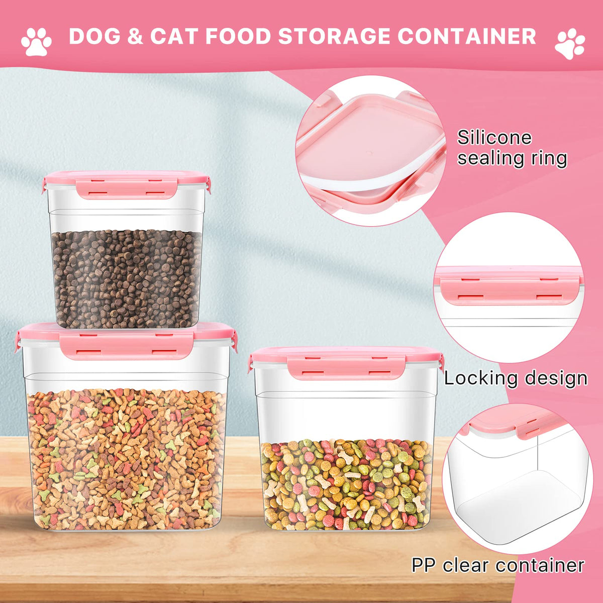 3 Pieces Plastic Pet Food Storage Containers with Spoon G466