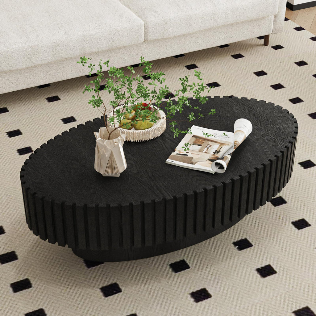 Black Modern Wood Oval Coffee Table Y380367
