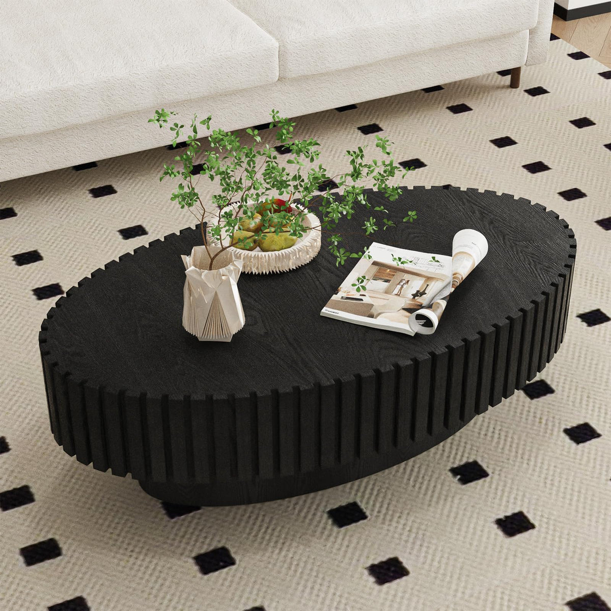 Black Modern Wood Oval Coffee Table Y380367