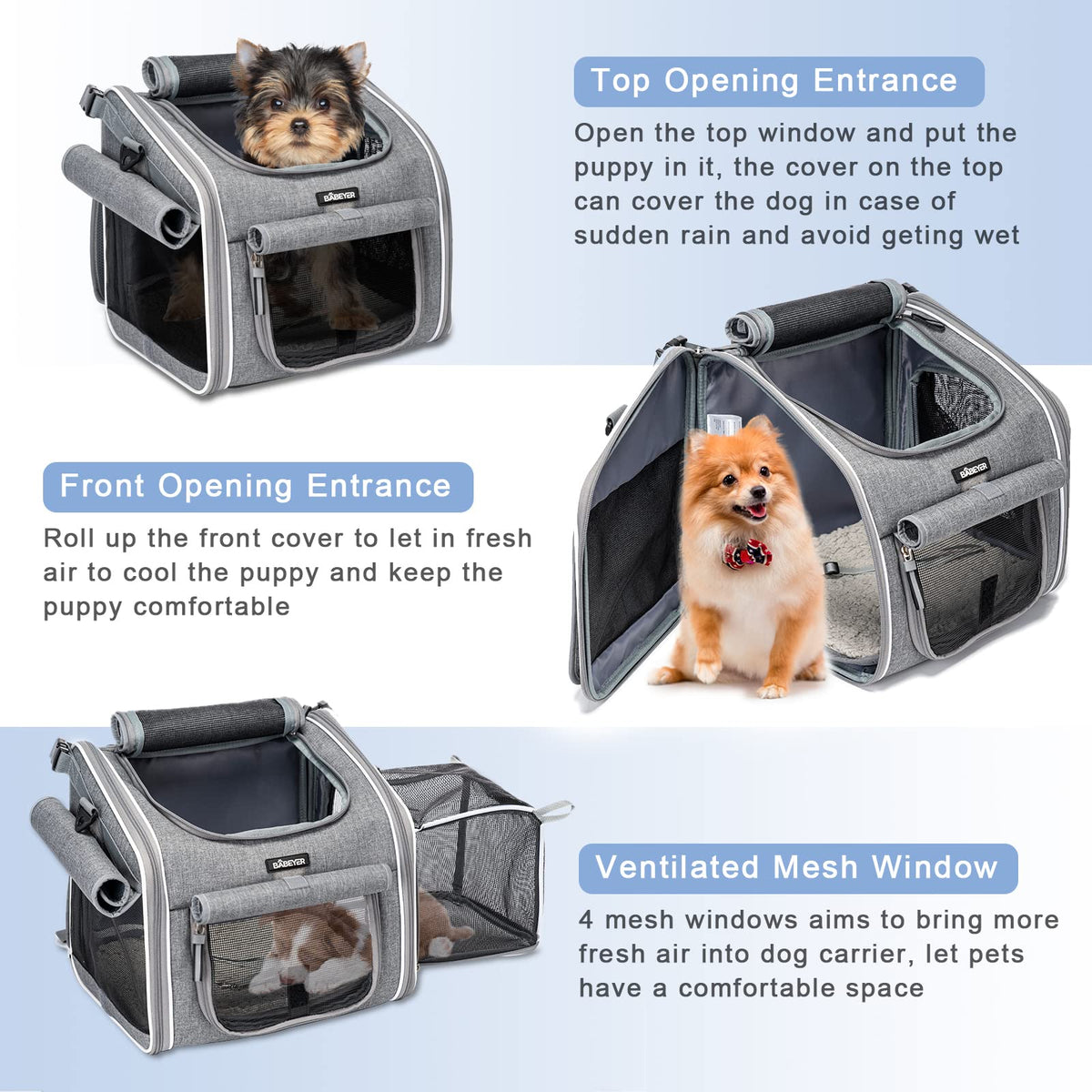 Expandable Soft-Sided Pet Carrier Backpack with 4 Open Doors, 4 Mesh Windows J404535