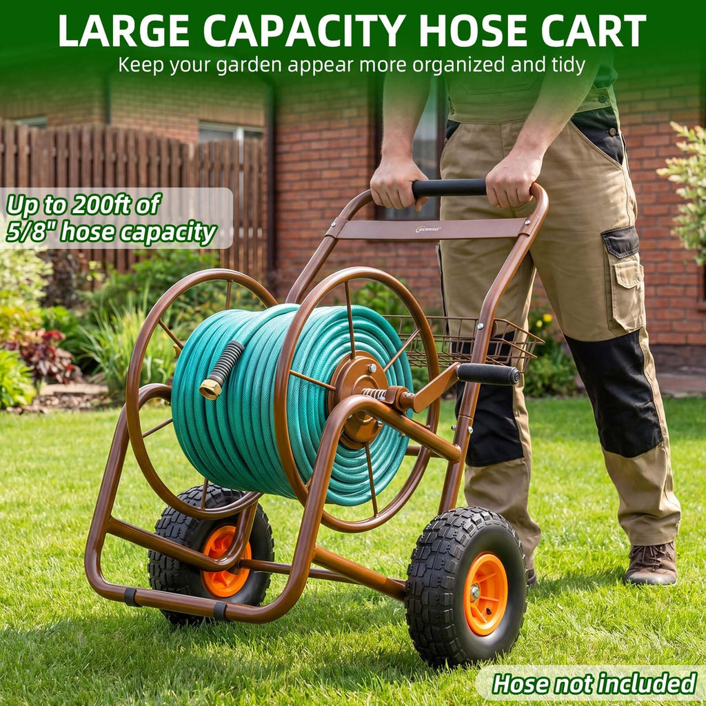 Garden Hose Reel Cart, Heavy Duty Metal with 2 Wheels, Holds 230ft 5/8" E8105