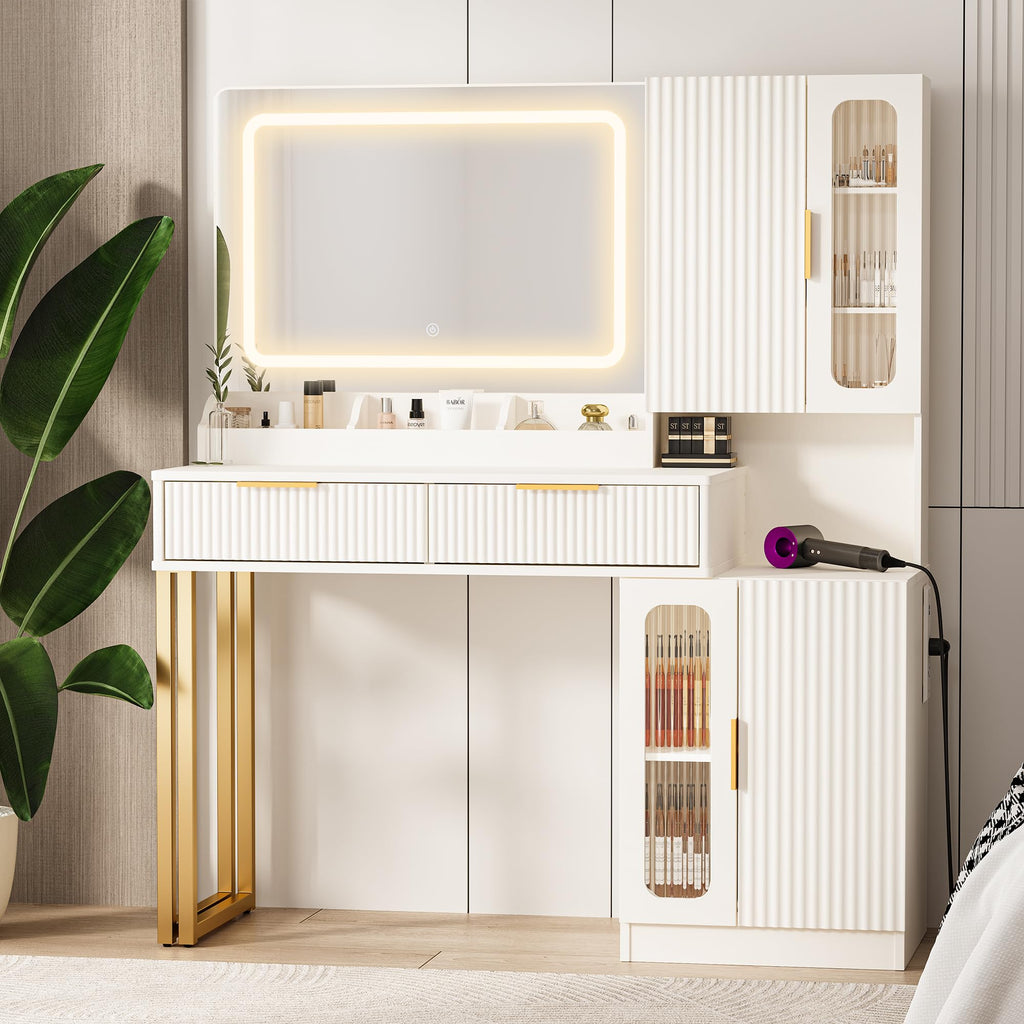 42" Makeup Vanity Desk with Mirror and Lights H1314