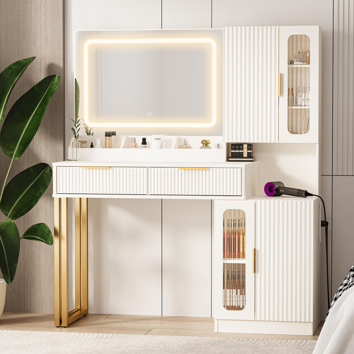 42" Makeup Vanity Desk with Mirror and Lights H1314