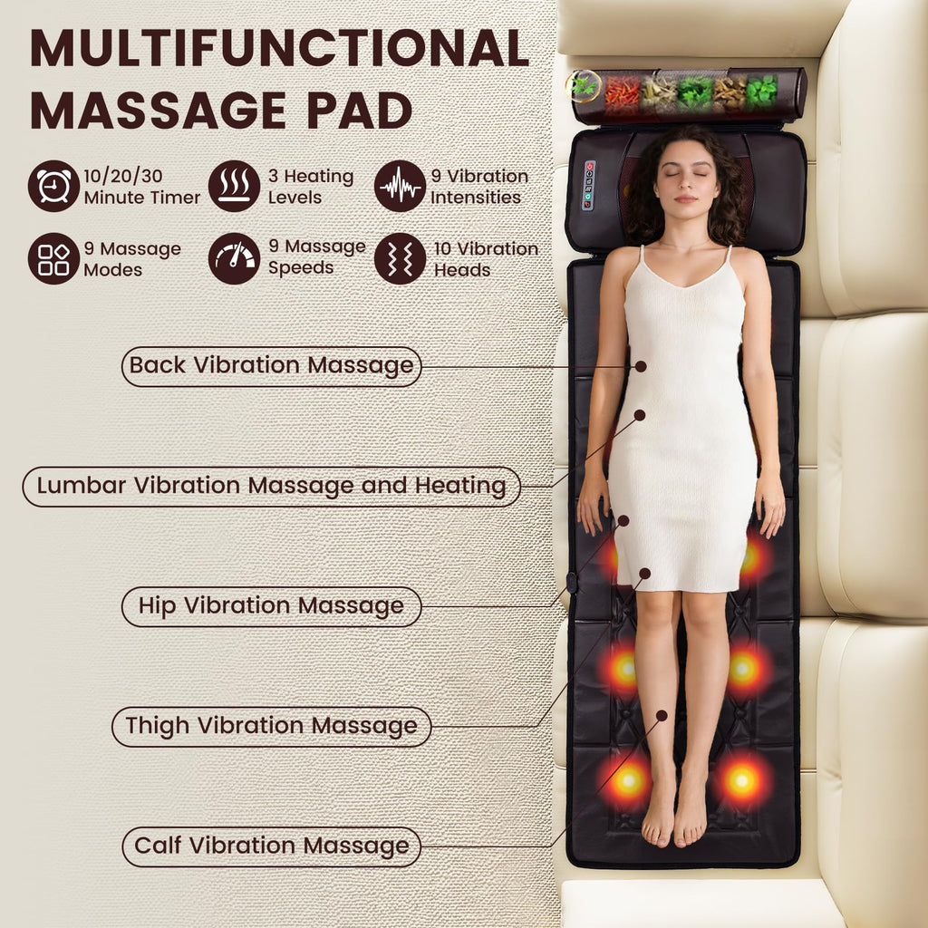 Full Body Massage Mat with 10 Vibration Heads, 9 Speeds & 3 Heat Levels R4346
