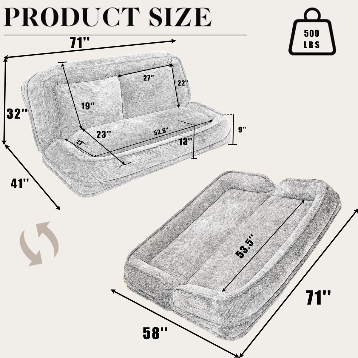Light Gray Folding Floor Sofa Bed T829
