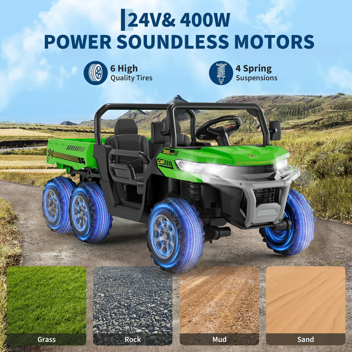 24V 2-Seater 6-Wheel Ride On Dump Truck with Remote Control R300788