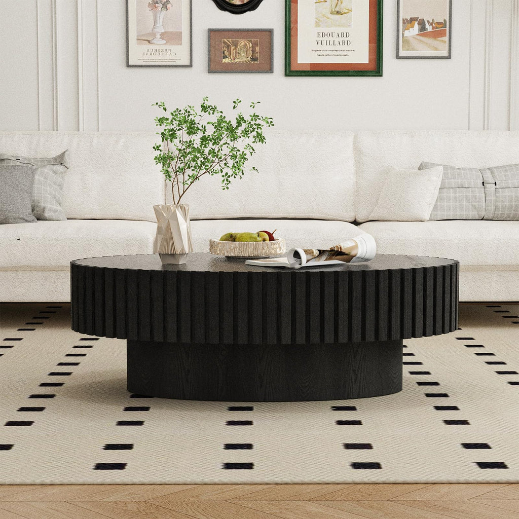 Black Modern Wood Oval Coffee Table Y380367