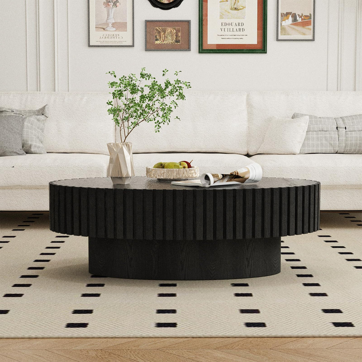 Black Modern Wood Oval Coffee Table Y380367