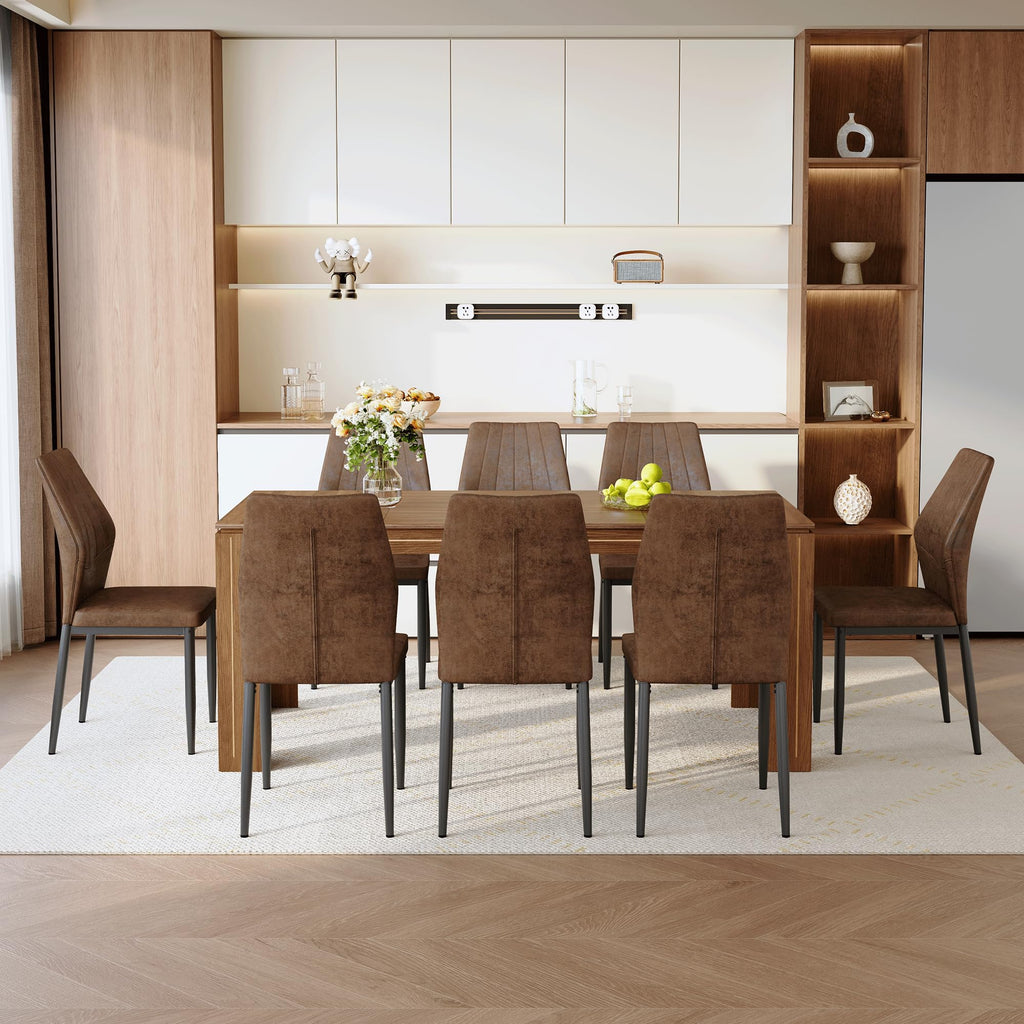 Walnut Dining Table Set with 8 Brown Fabric Chairs I894626