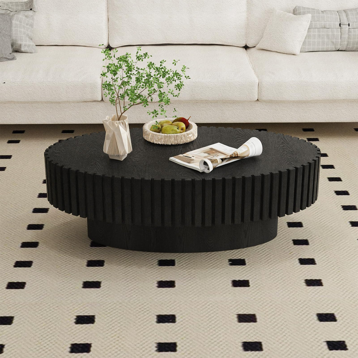 Black Modern Wood Oval Coffee Table Y380367