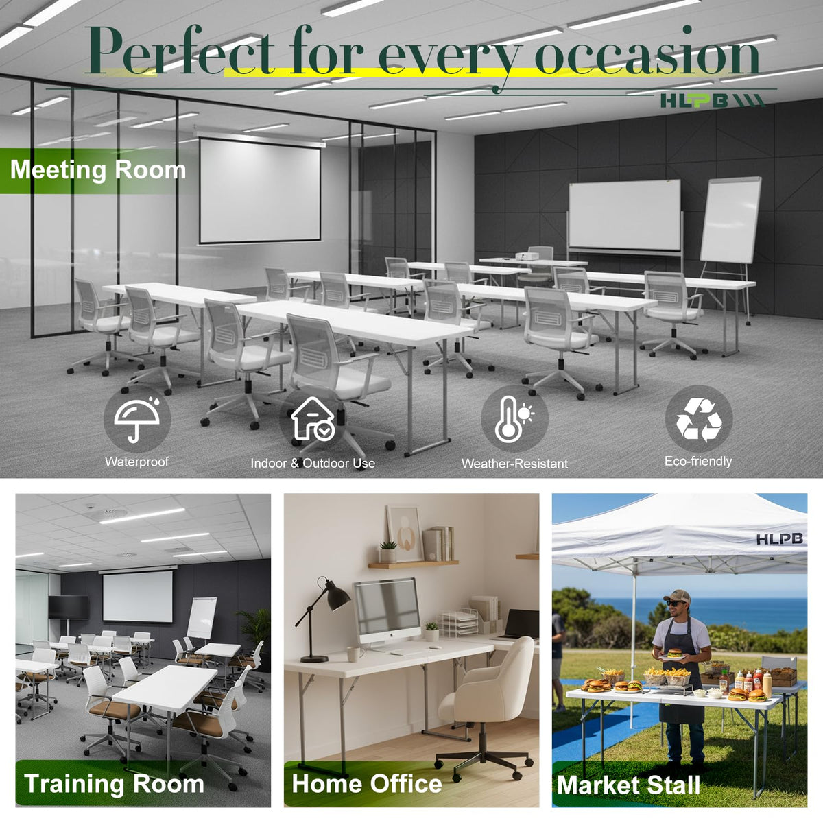 6 ft Narrow Folding Table with Handle & Safety Locks V225853