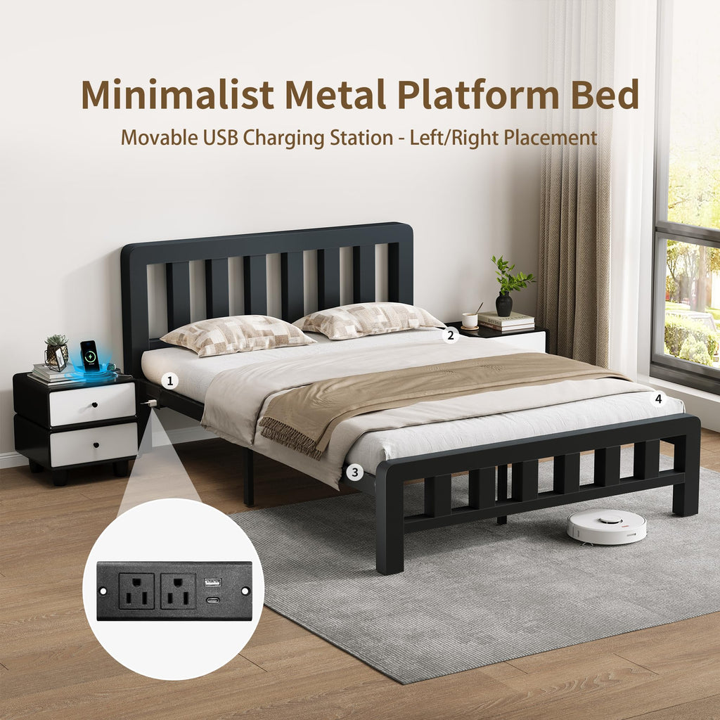 Full Metal Platform Bed Frame with USB-C Charging Station F53548
