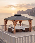 Hardtop Wood Gazebo 10 x 10 ft with Double Metal Roof F185021