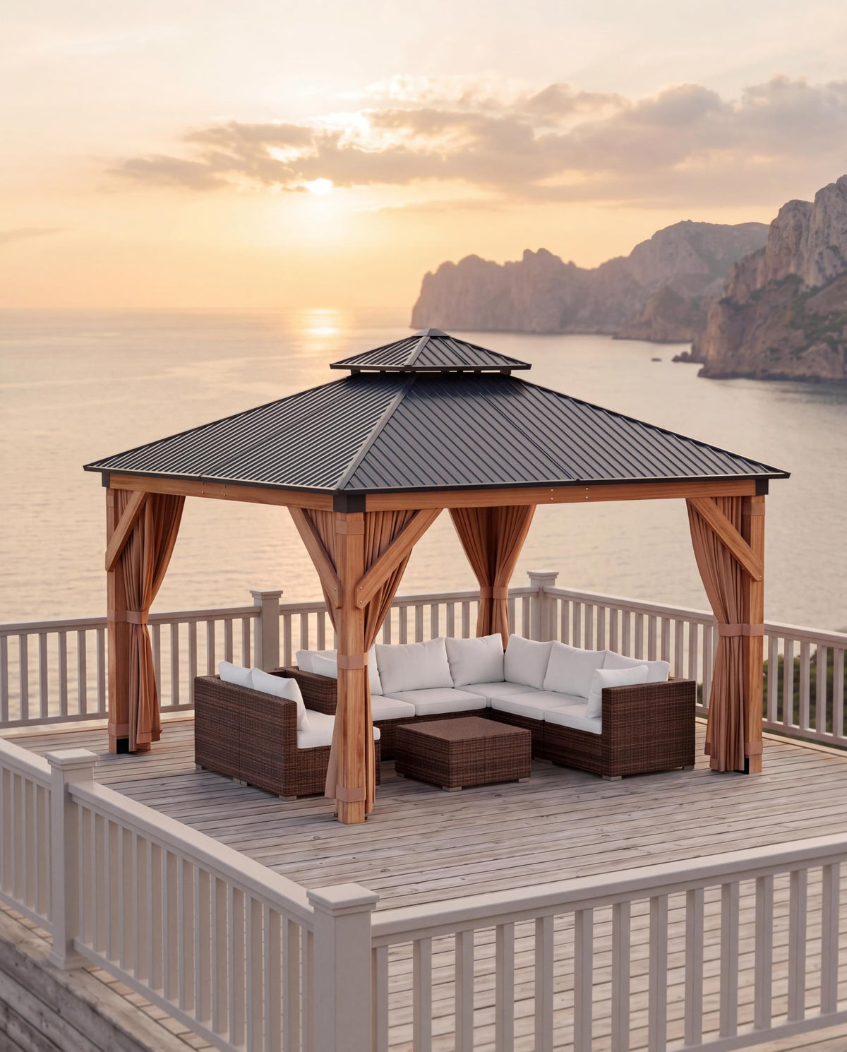 Hardtop Wood Gazebo 10 x 10 ft with Double Metal Roof F185021