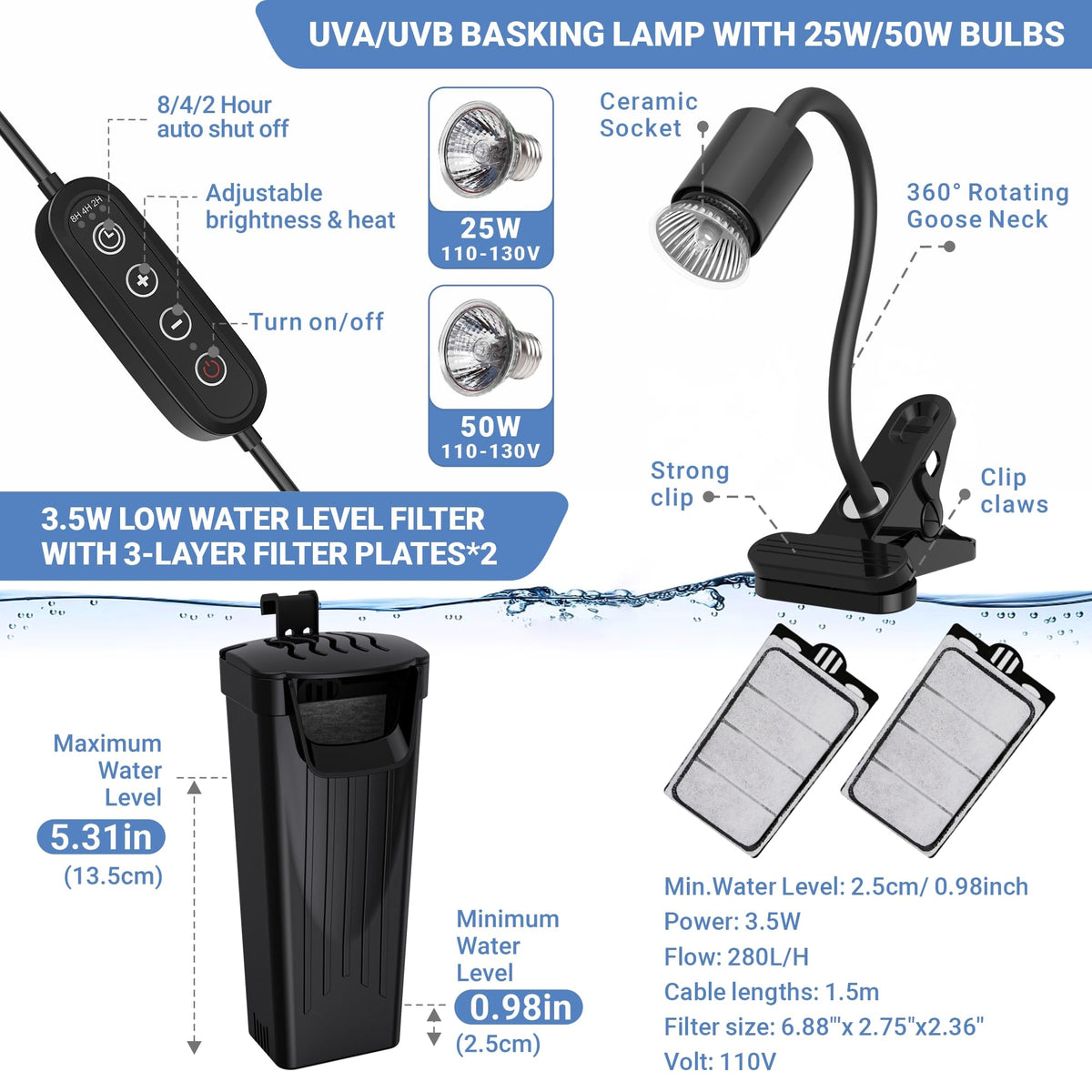 Aquatic Turtle Tank with Lamp and Filter Kit G283