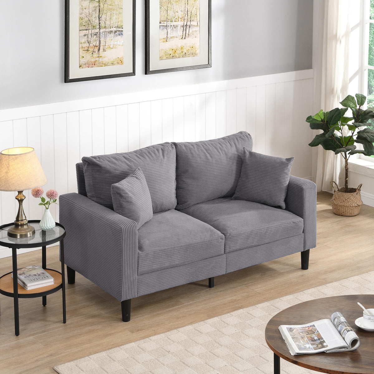 Light Gray Convertible Sleeper Loveseat Sofa X48092