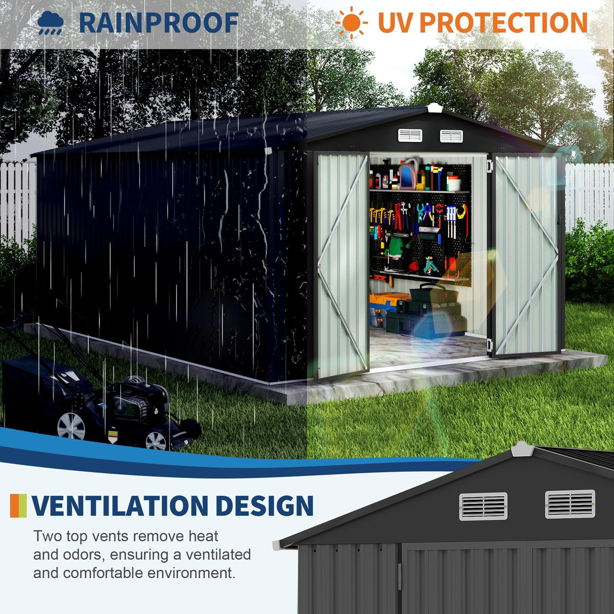 10x14 ft Metal Outdoor Storage Shed J44246