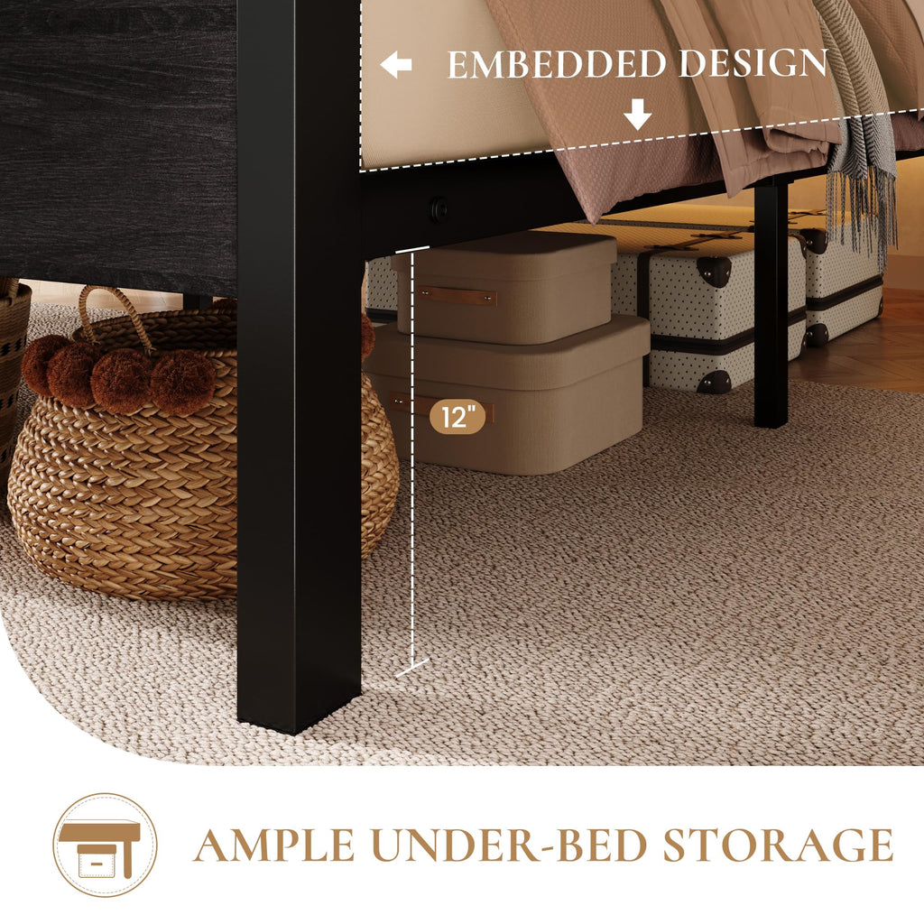 Full Bed Frame with 2-Tier Storage Headboard F570319