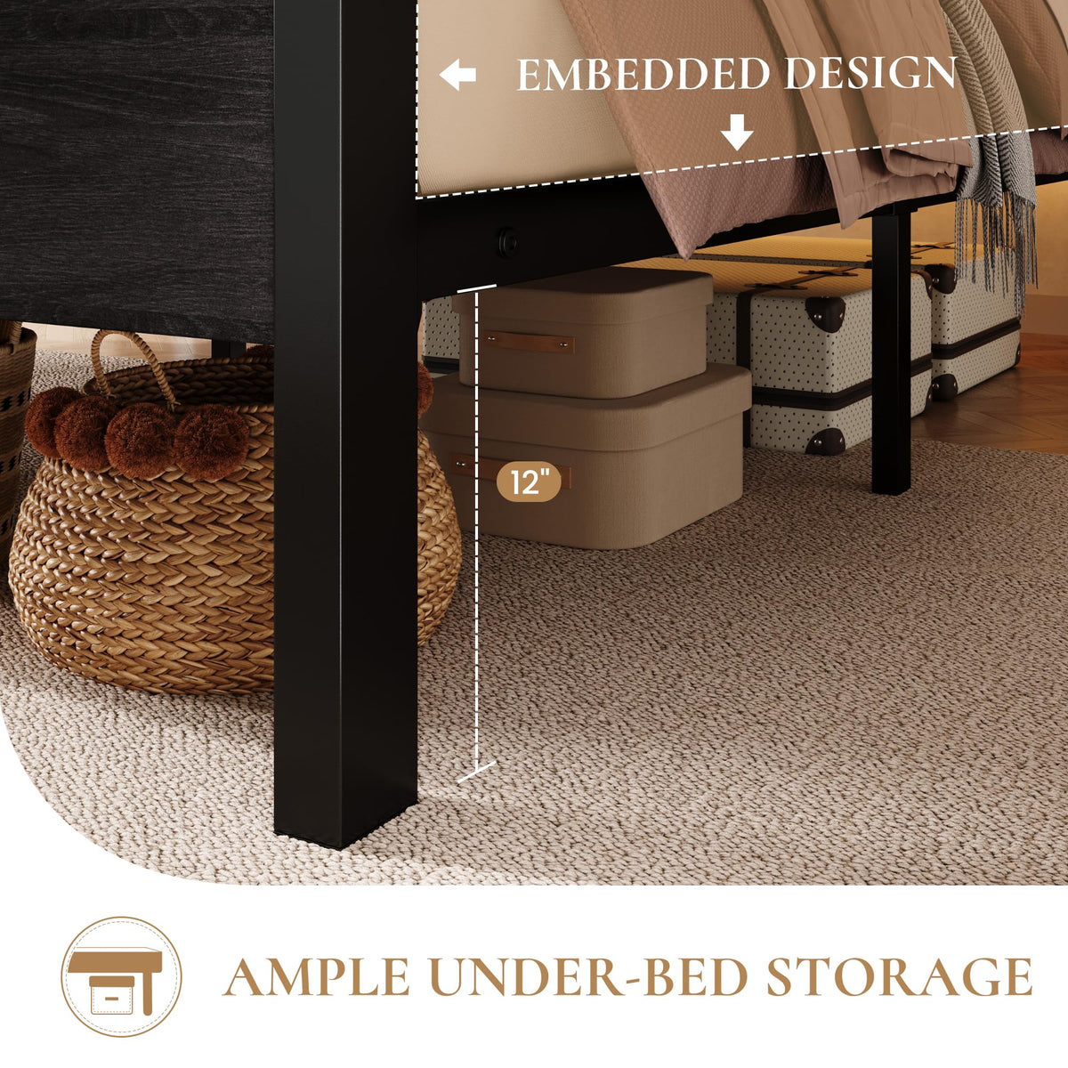Full Bed Frame with 2-Tier Storage Headboard F570319