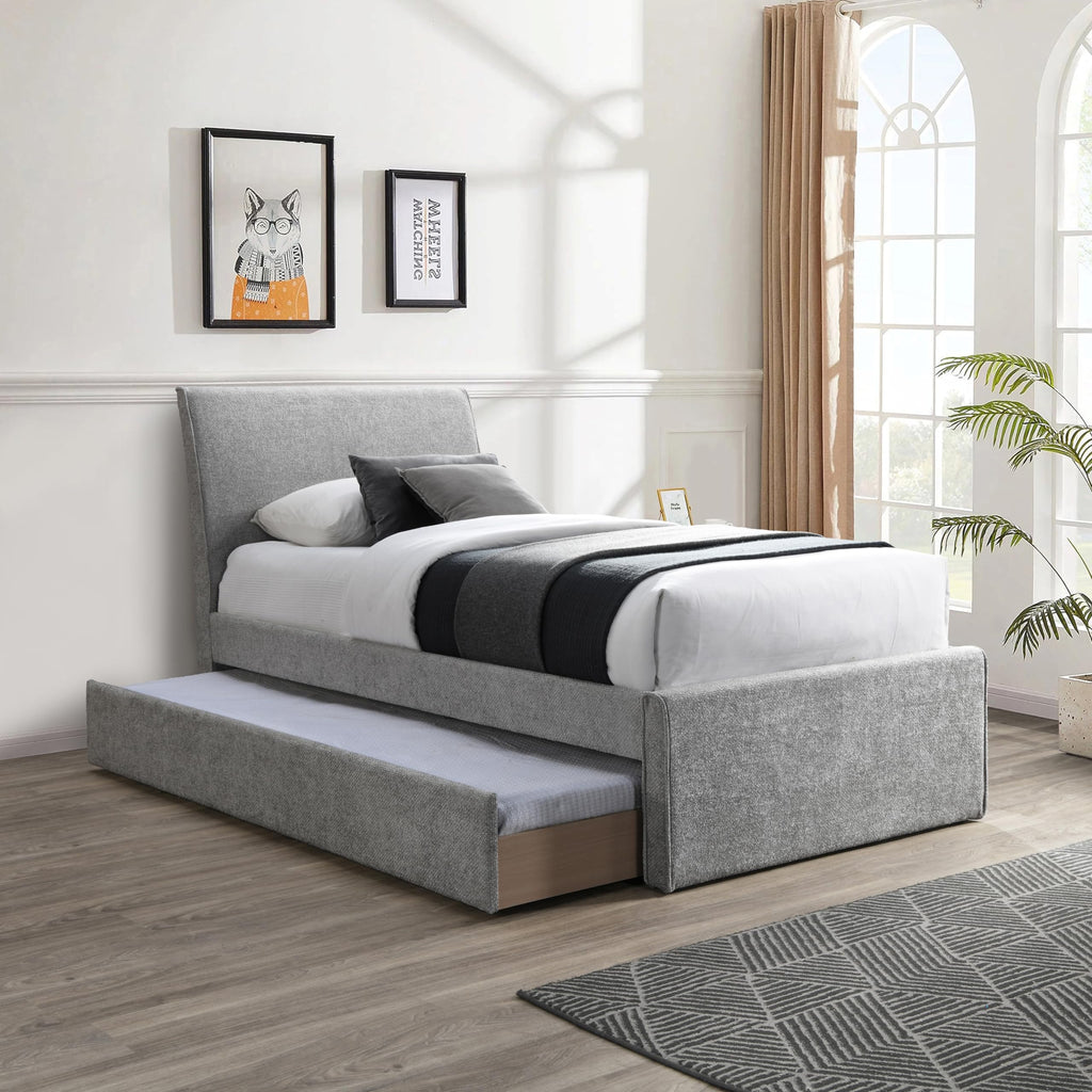 Grey Chenille Twin Trundle Bed W672