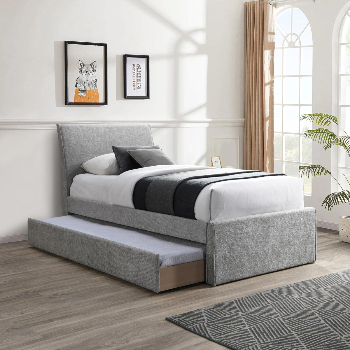 Grey Chenille Twin Trundle Bed W672