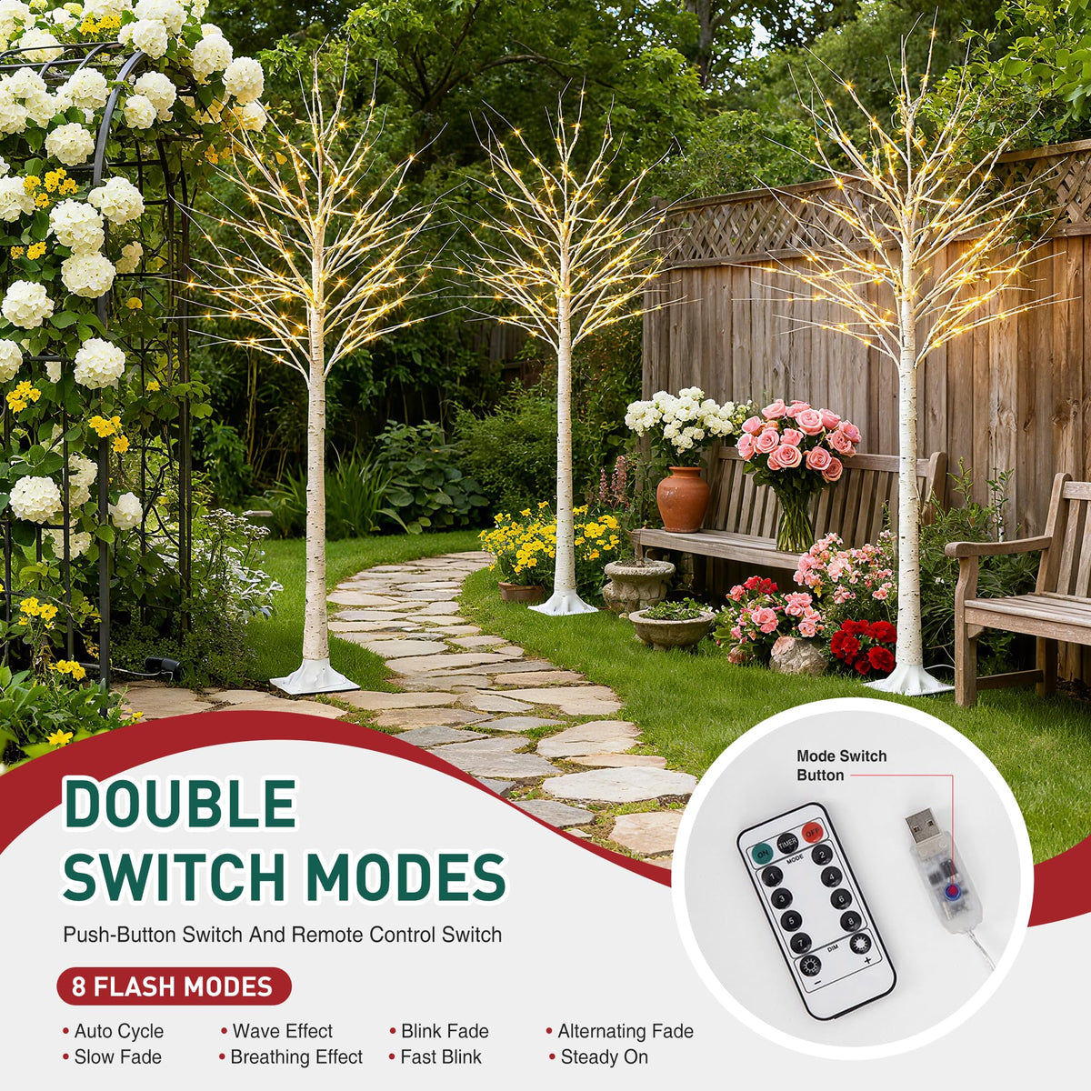White Birch Tree with Lights, 2PCS U73356