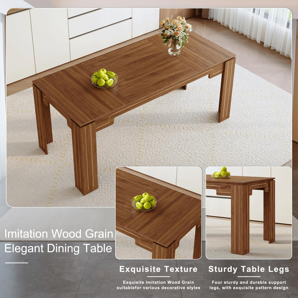 Walnut Dining Table Set with 8 Brown Fabric Chairs I894626